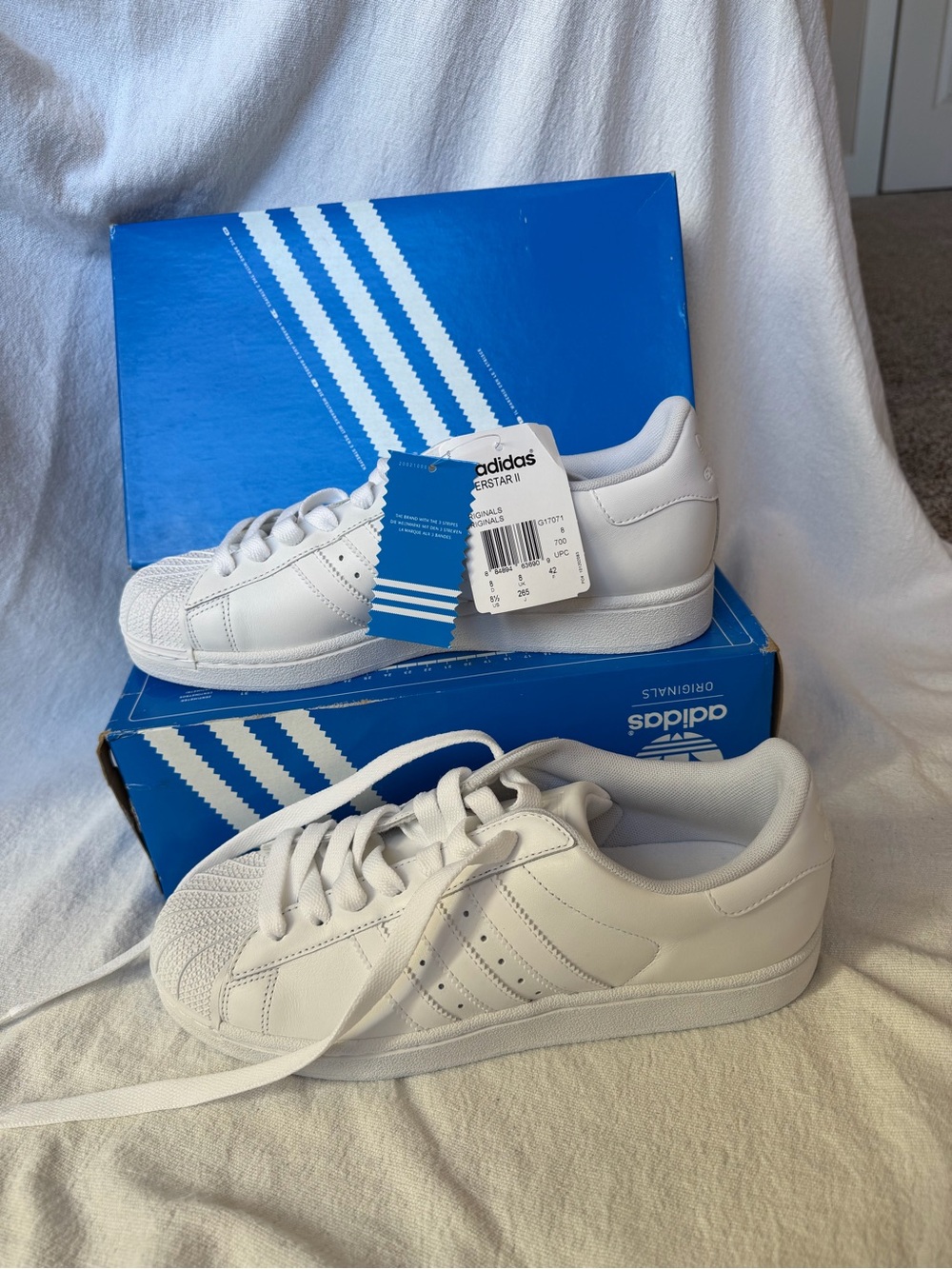 NIB Adidas Originals Superstar II Triple White Sneakers Men 8/Women 9.5 G17071